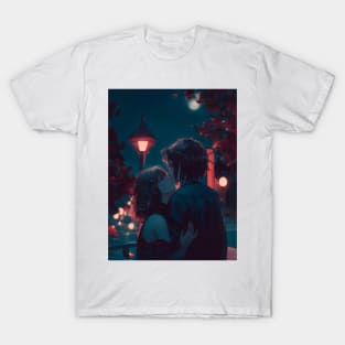 Beautiful anime couple in valentine's day evening T-Shirt